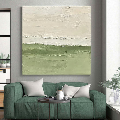 Large Abstract Painting For Living Room With Green, White Textured Landscape-Inspired On Canvas PT190