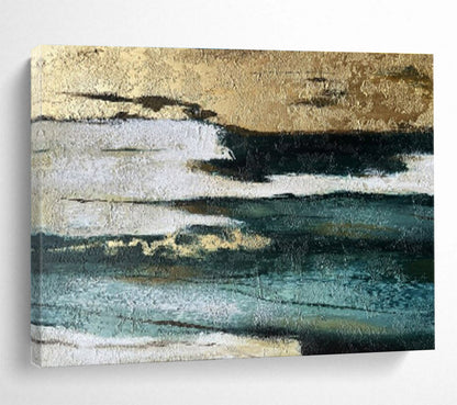 Buy Abstract Art Online Gold, Teal, and Black Textured Abstract Art HPS379