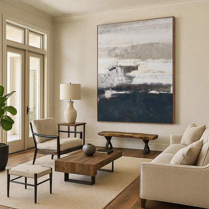 Large Size Gray and Navy Textured Abstract Acrylic Painting PT633