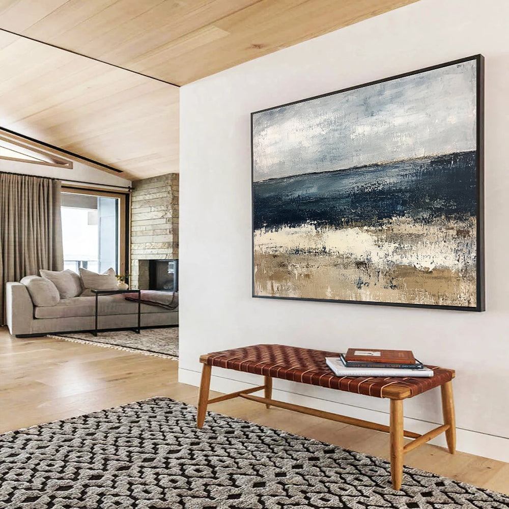 Buy Abstract Art Online Gray, Blue, and Beige Abstract Seaside Landscape HPS309