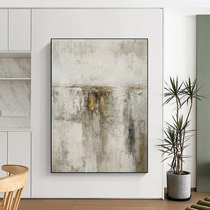 Large Painting In Living Room Gray Beige Gold Textured Abstract Art PT418
