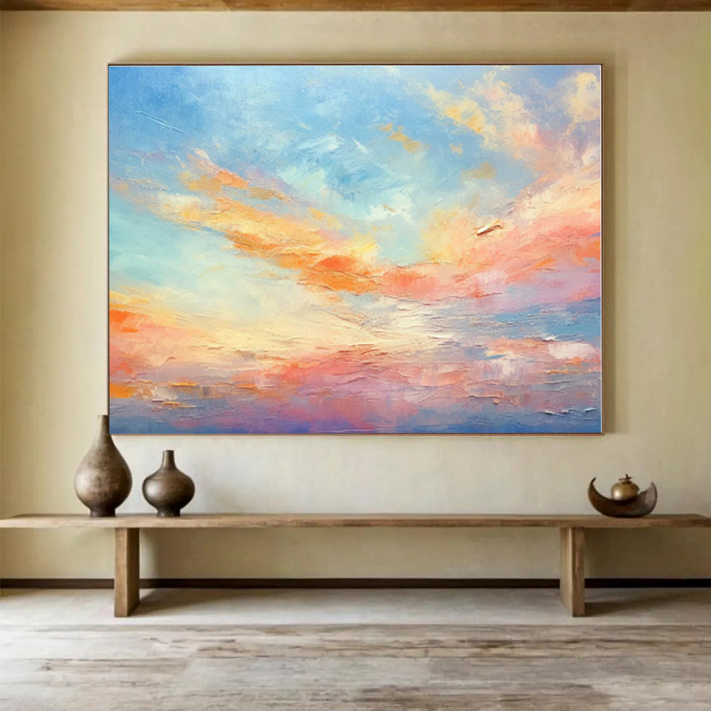 Hand-Painted Pastel Sunset Sky Abstract On Canvas HPS041