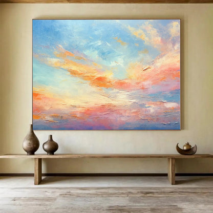 Hand-Painted Pastel Sunset Sky Abstract On Canvas HPS041
