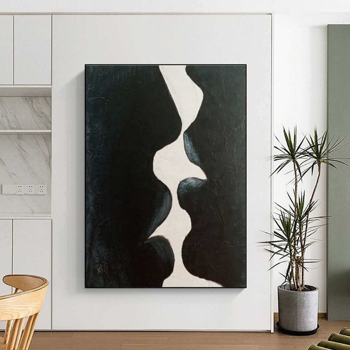 Handmade Art Black and White Organic Abstract Art PT720