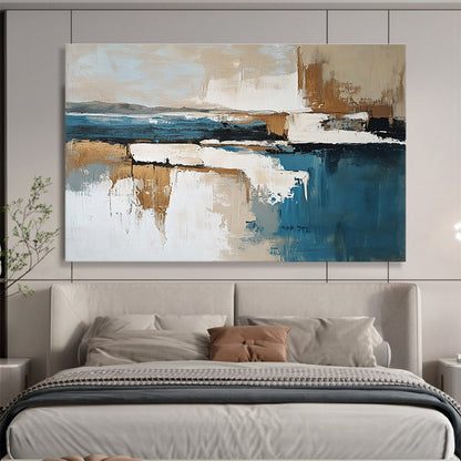 Cool Abstract Paintings Blue, Beige, and White Abstract Coastal Reflection HPS308
