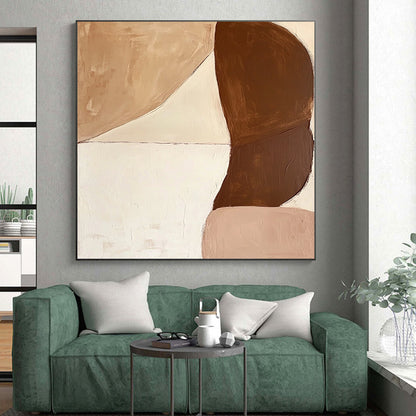 Modern Art Acrylic Beige & Brown Geometric Abstract Painting On Canvas PT129