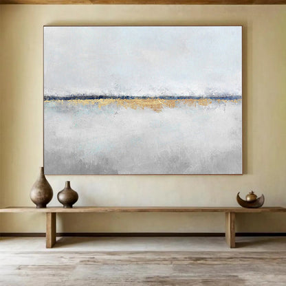 Minimalist Canvas Art Gray, White & Gold Subtle Abstract On Canvas HPS064