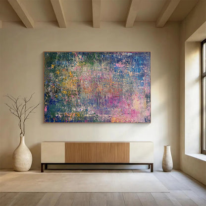 Oversized Abstract Wall Art Multicolor (Pink, Blue, Green, Yellow) Textured Abstract Painting HPS250