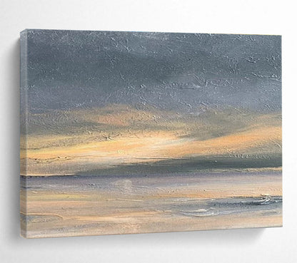 Minimalist Canvas Art Gray & Orange Abstract Seaside Art HPS175