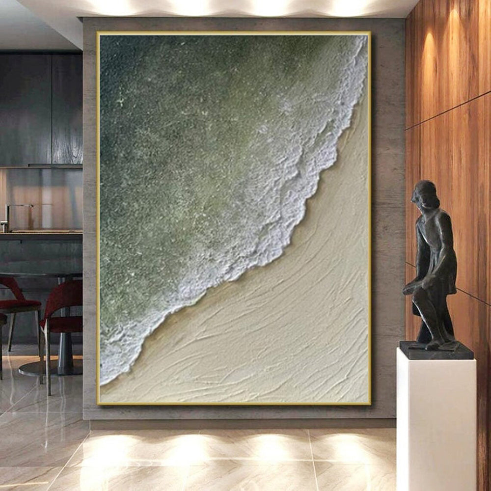 Hand Painting Green and Beige Textured Coastal Abstract Art PT674