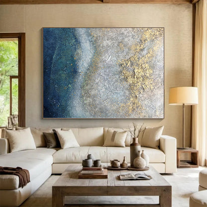 Huge Size Textured Gray and Gold Abstract Painting, Oversized Abstract Wall Art PT005