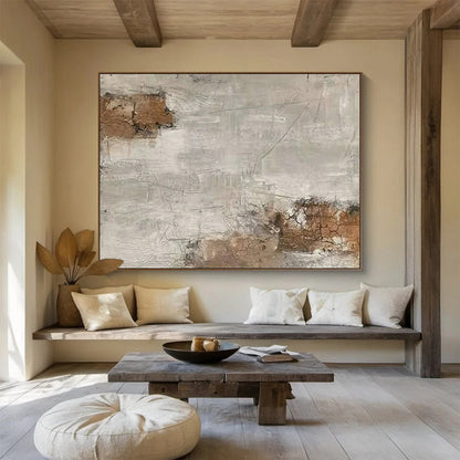 Large Painting In Living Room Beige, Gray, and Brown Textured Abstract Landscape Art HPS375