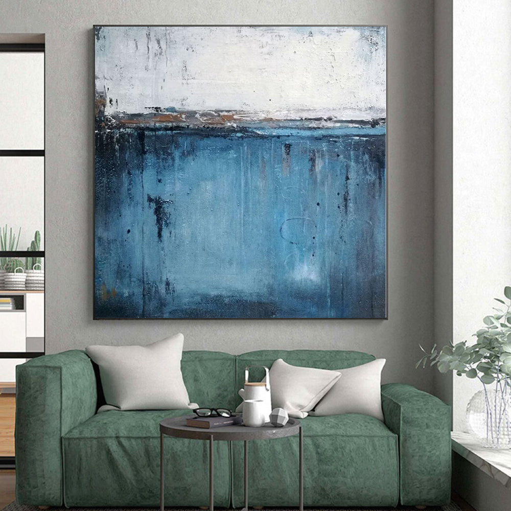 Handmade Art Blue & Gray Textured Abstract Painting On Canvas PT094
