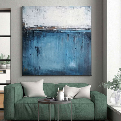 Handmade Art Blue & Gray Textured Abstract Painting On Canvas PT094
