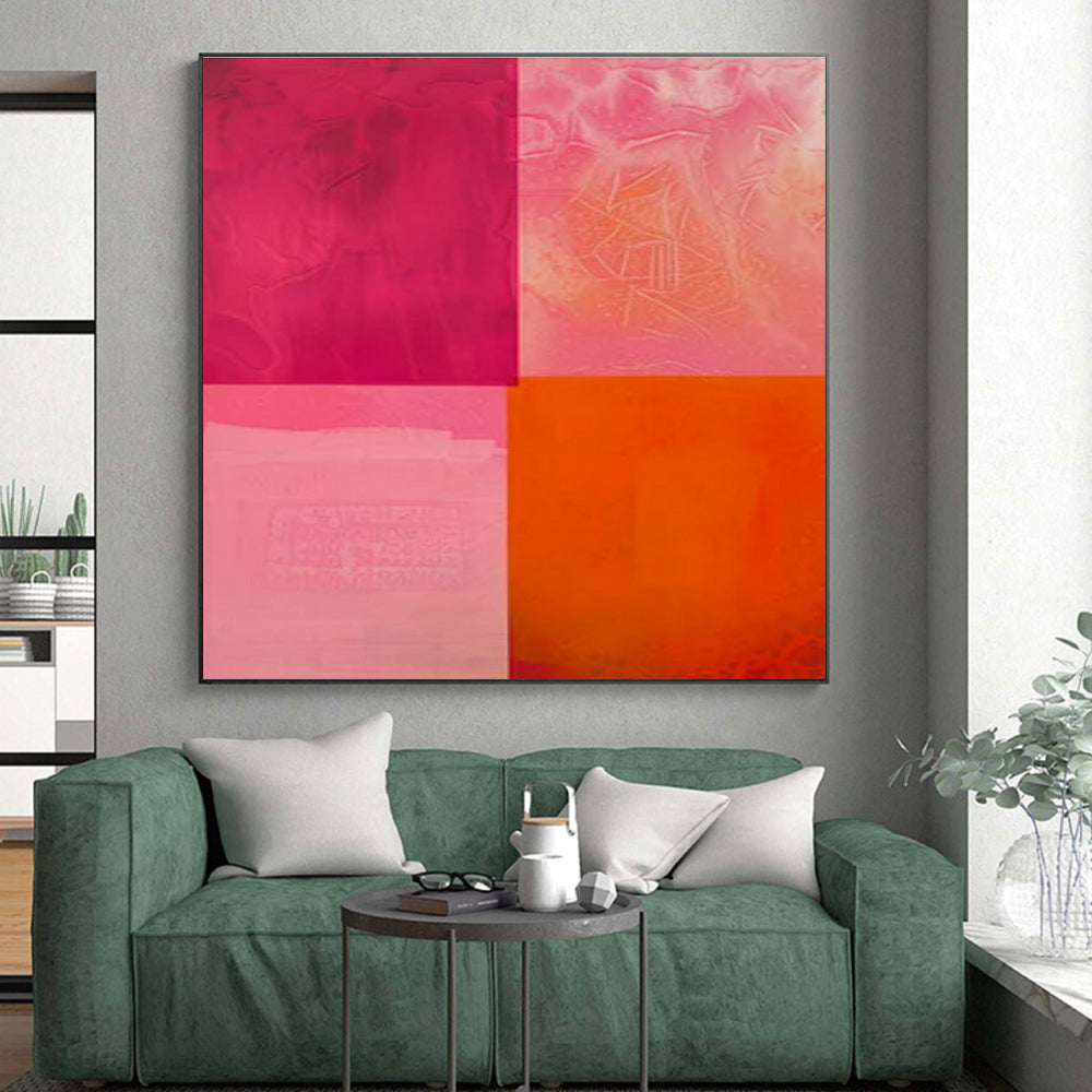 Cool Abstract Paintings Pink, Orange, and Red Geometric Abstract Art PT787