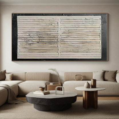 Hand-Painted Beige, White, and Black Textured Abstract Art PT815