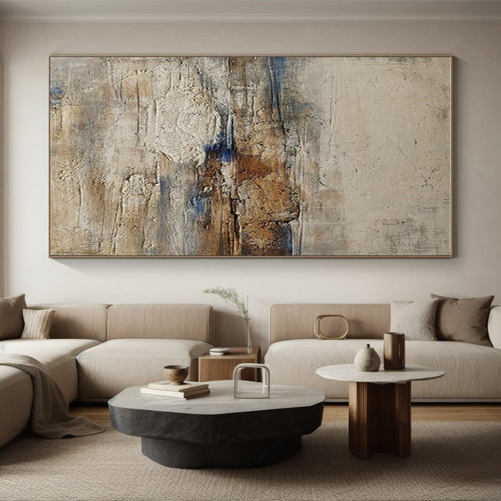 Cool Abstract Paintings Beige and Blue Textured Abstract Art PT630