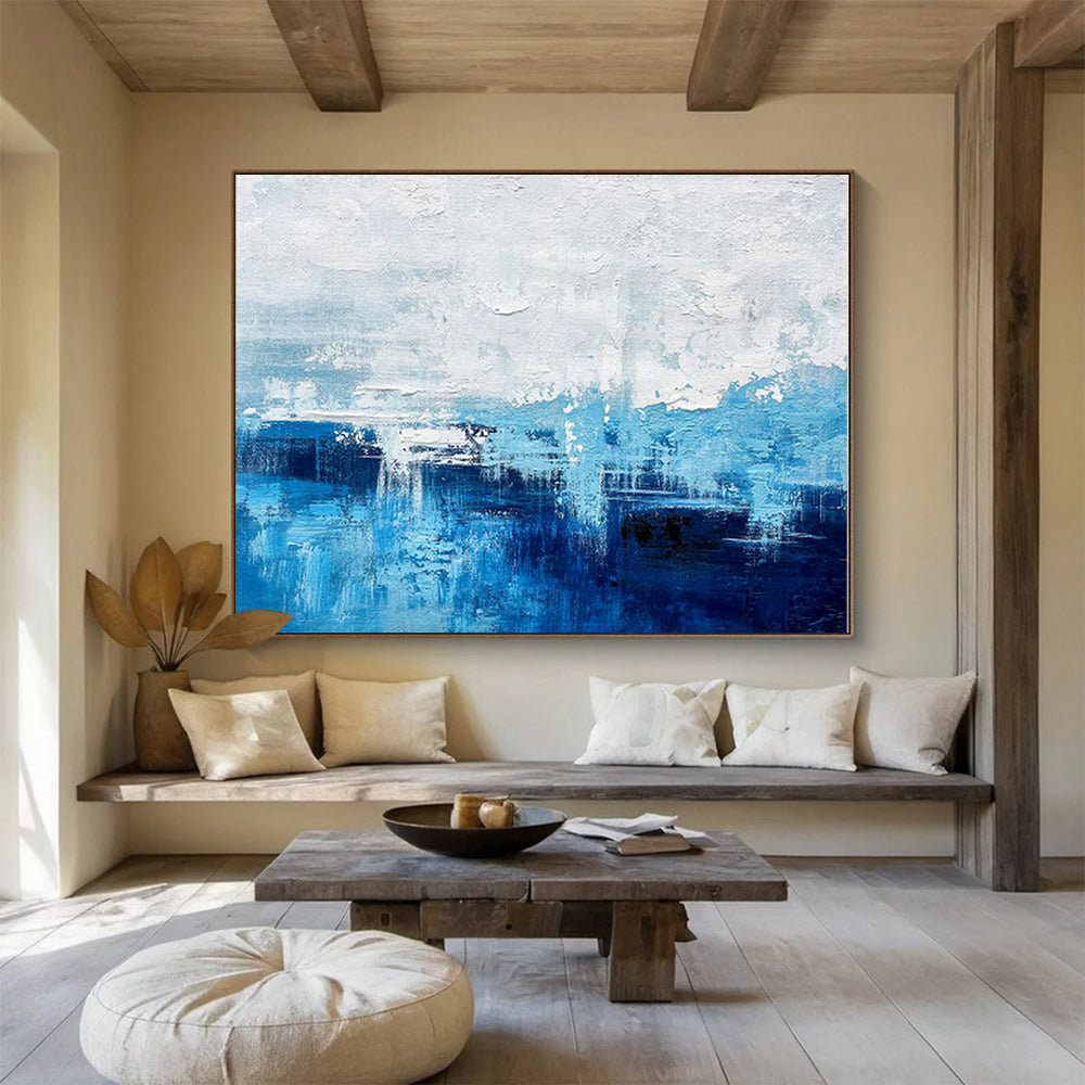 Hand-Painted Blue & White Coastal Abstract On Canvas HPS069