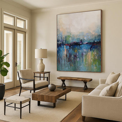 Oversized Abstract Wall Art Colorful Urban Abstract with Blue, Green & Red, Paintings For House DPS493