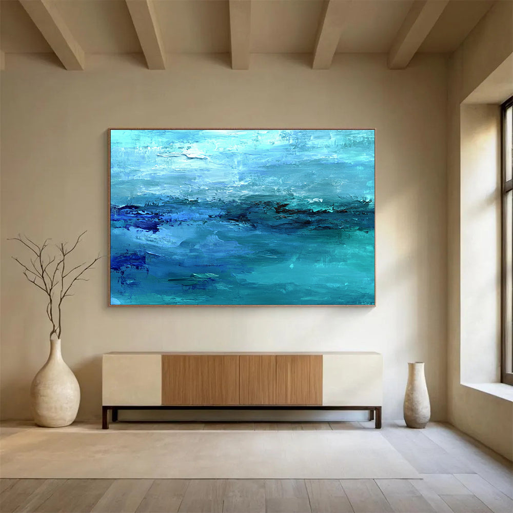 Huge Size Shades of Blue Abstract Seaside Acrylic Modern Art Painting HPS313