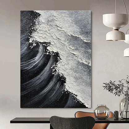 Hand-Painted Black & White Textured Wave Abstract, Acrylic Modern Art Painting DPS506