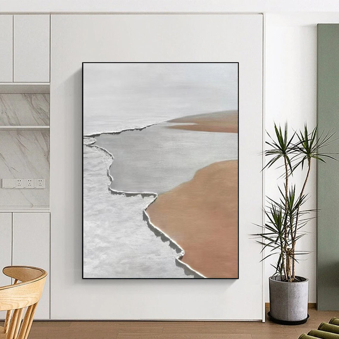 Gaint Canvas Art White, Gray, and Brown Textured Abstract Landscape Art DPS467