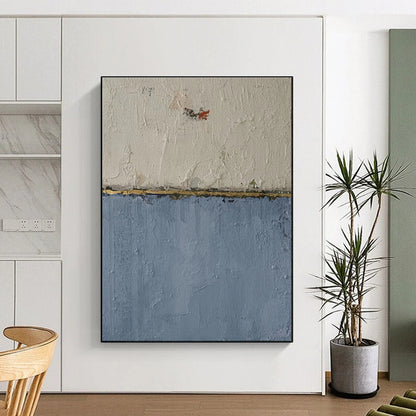 Hand-Painted Beige, Blue & Gold Abstract Minimalist, Modern Art Acrylic DPS509