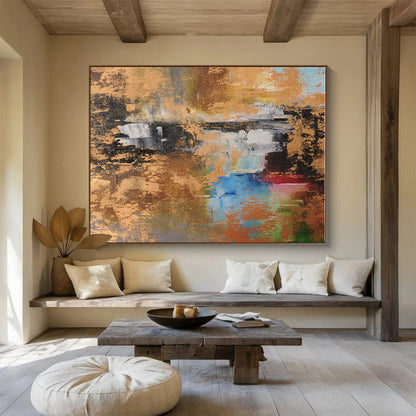 Acrylic Modern Art Multicolor & Gold Textured Abstract On Canvas HPS016