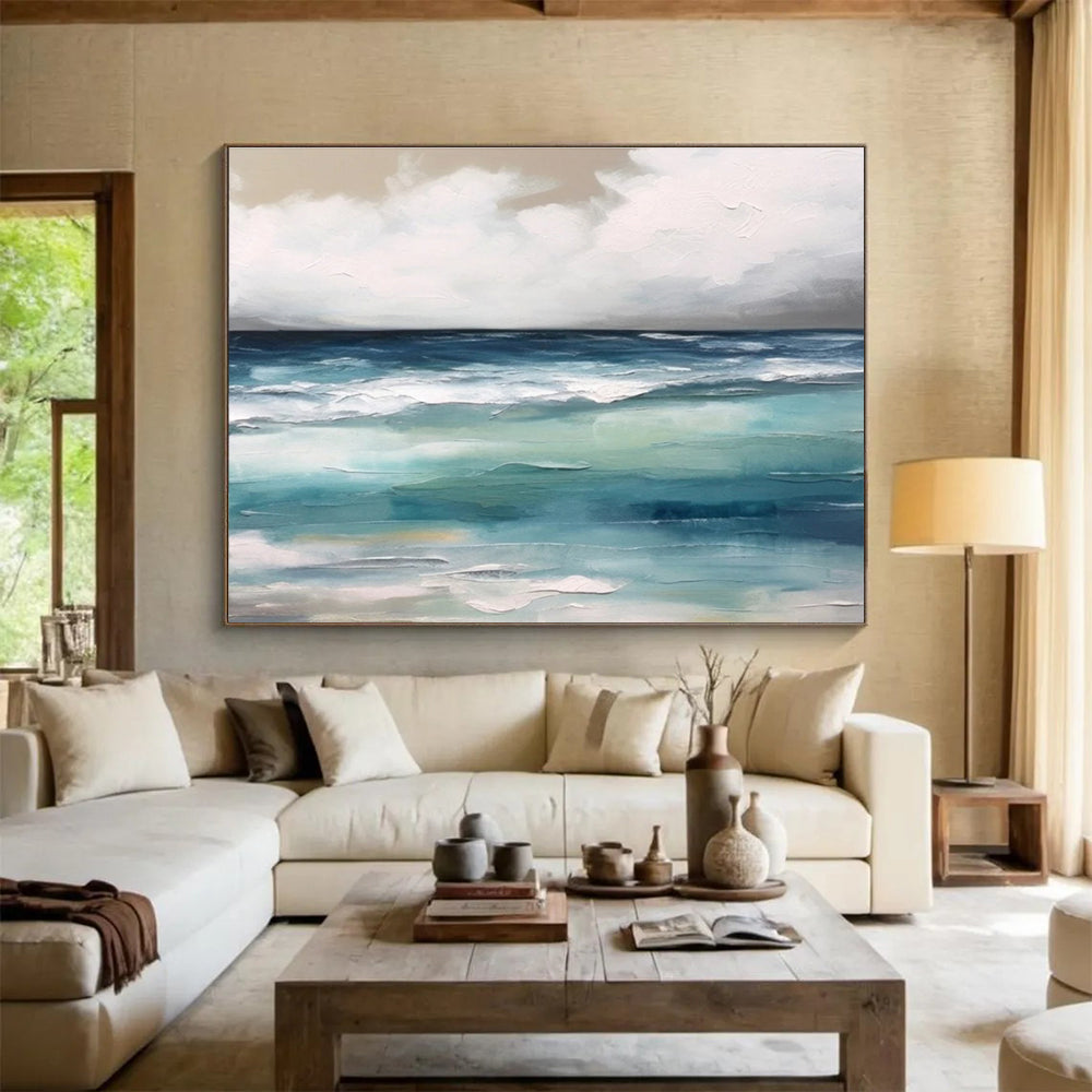 Acrylic Modern Art Paintings Blue & White Abstract Coastal Wave Art HPS197