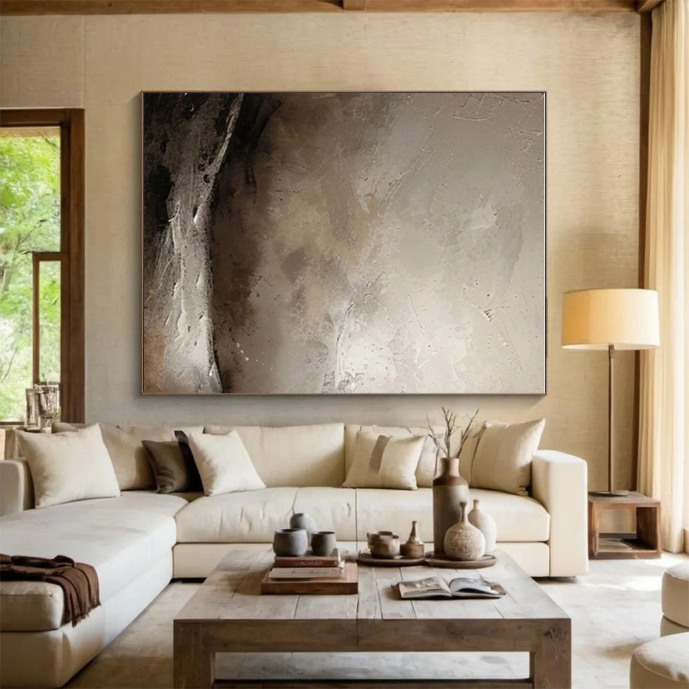 Cool Abstract Paintings Gray Beige Textured Abstract Landscape Art PT488