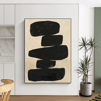 Unique Abstract Art Beige Black Stacked Shape Art PT375