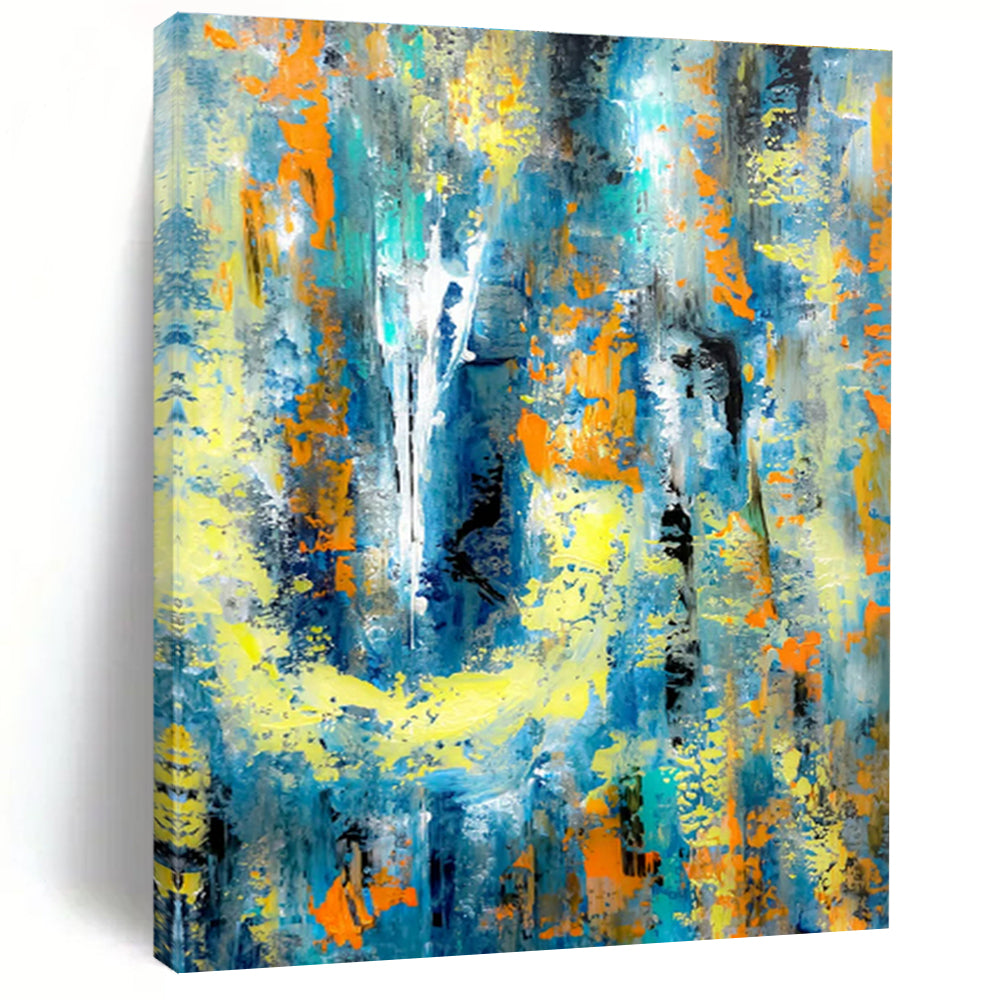 Modern Art Acrylic Blue, Yellow, and Orange Textured Abstract Art PT729