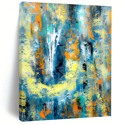 Modern Art Acrylic Blue, Yellow, and Orange Textured Abstract Art PT729