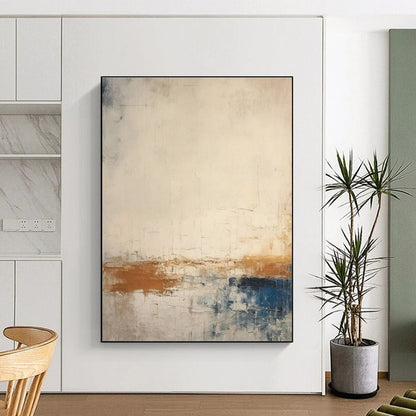 Hand-Painted Beige, Brown, and Blue Textured Abstract Art PT754