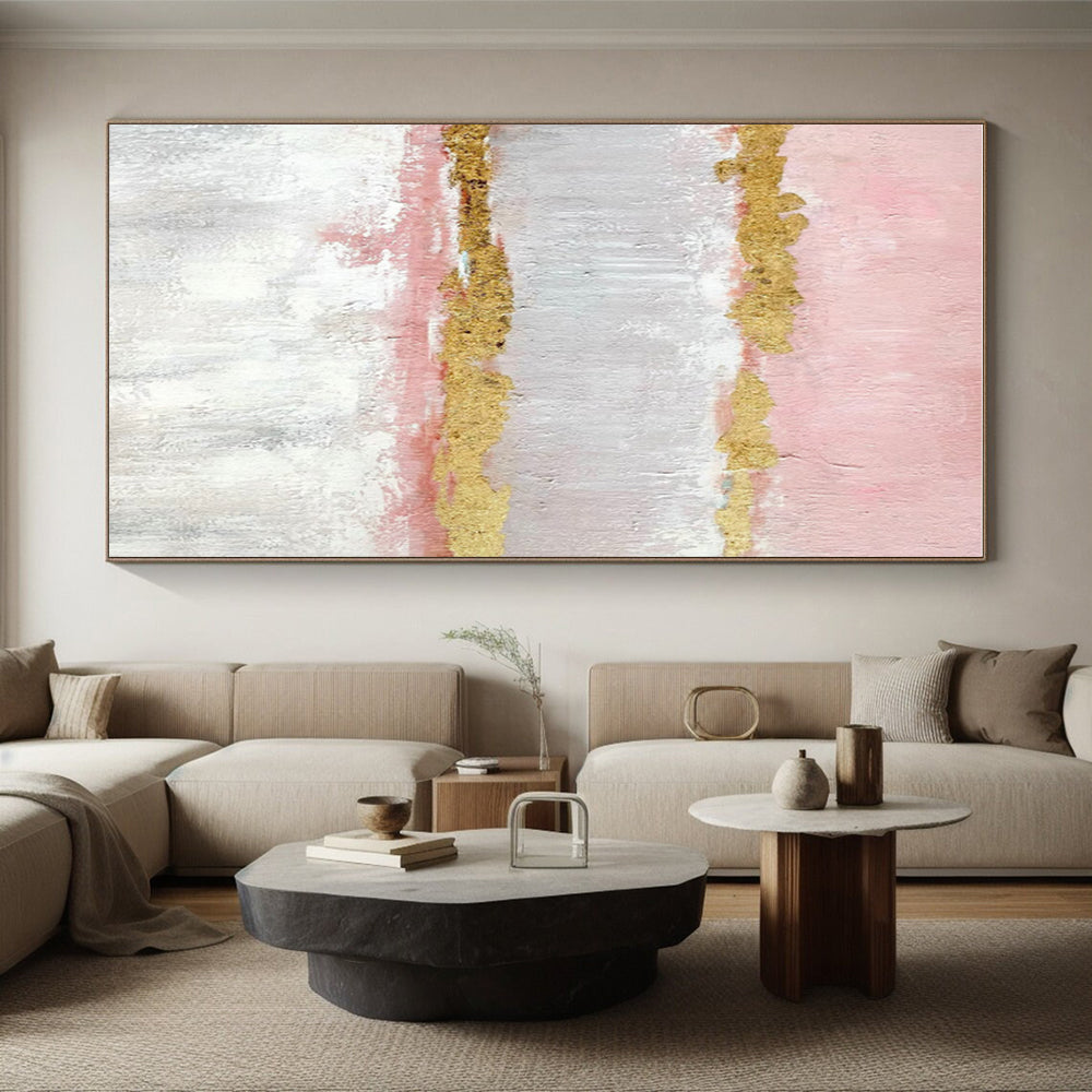 48x60 Pink Gray Gold Textured Abstract Minimalist Art PT347