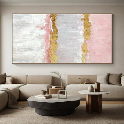 48x60 Pink Gray Gold Textured Abstract Minimalist Art PT347