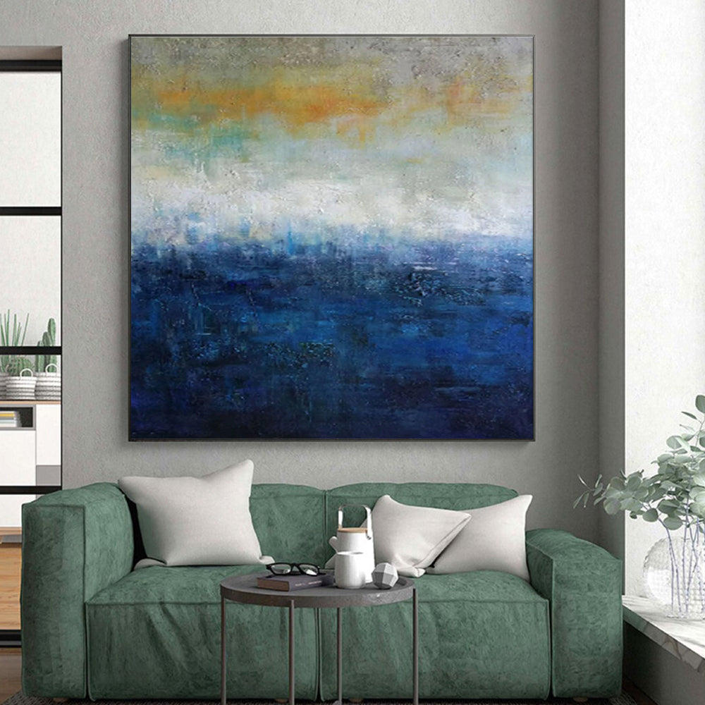 Large Size - Blue, Orange & White Abstract Landscape Art with Gradient Layers PT604