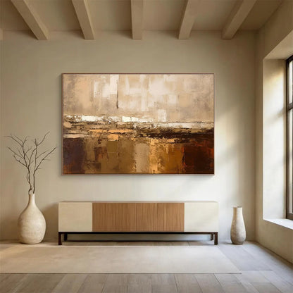Large Painting In Living Room Beige and Brown Textured Abstract Landscape Art HPS335