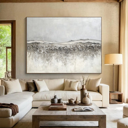 Oversized Abstract Wall Art Gray & White Textured Landscape Abstract Painting HPS253