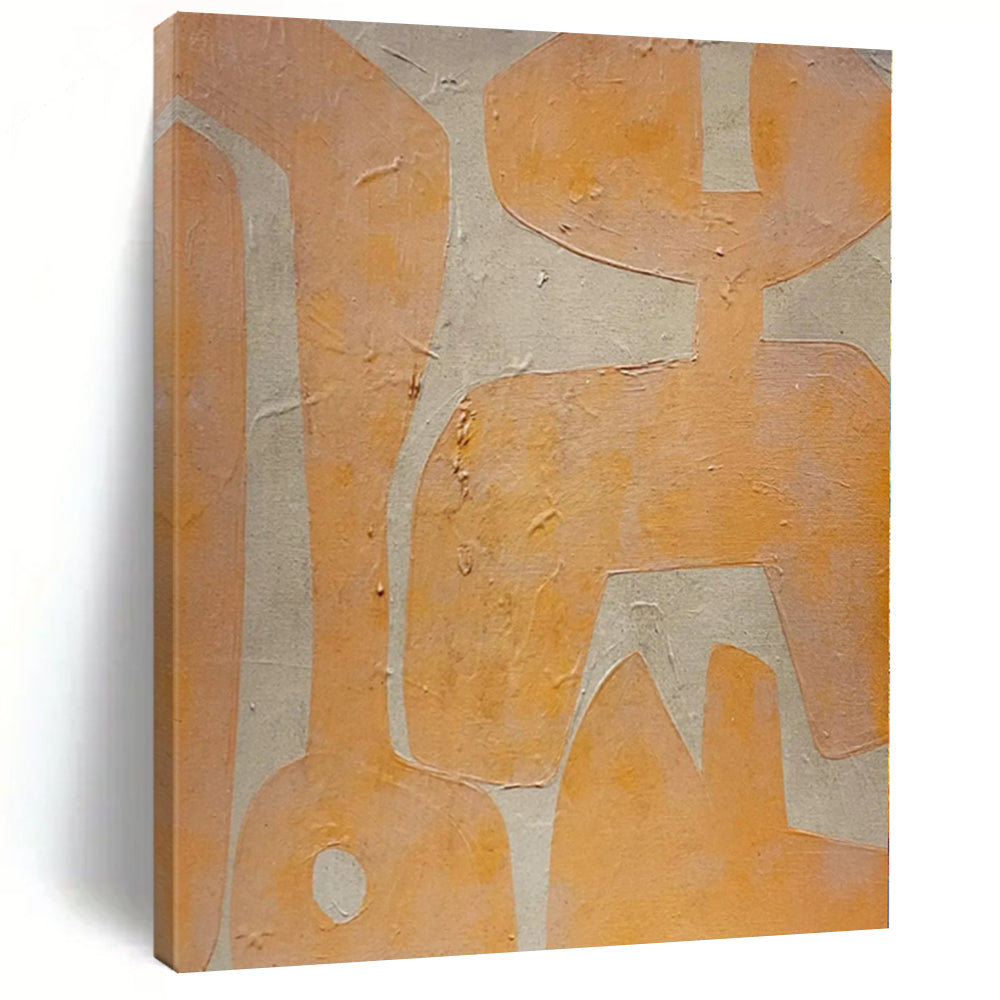 Hand-Painted Orange & Beige Geometric Abstract Painting On Canvas PT021