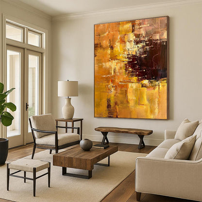 Acrylic Modern Art Paintings Orange, Yellow, and Brown Textured Abstract Art PT802