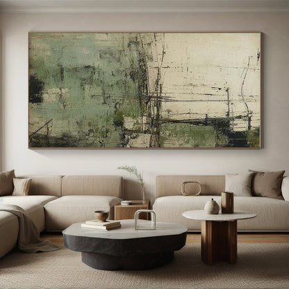 Oversized Abstract Wall Art Green Beige Textured Urban Abstract Art PT336