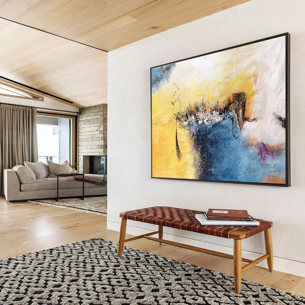 Paintings For House Yellow, Blue & White Abstract Dynamic Art HPS219