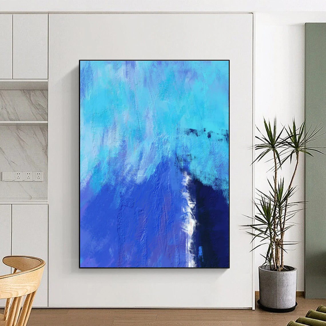 Large Size Blue and Turquoise Textured Abstract Art PT809
