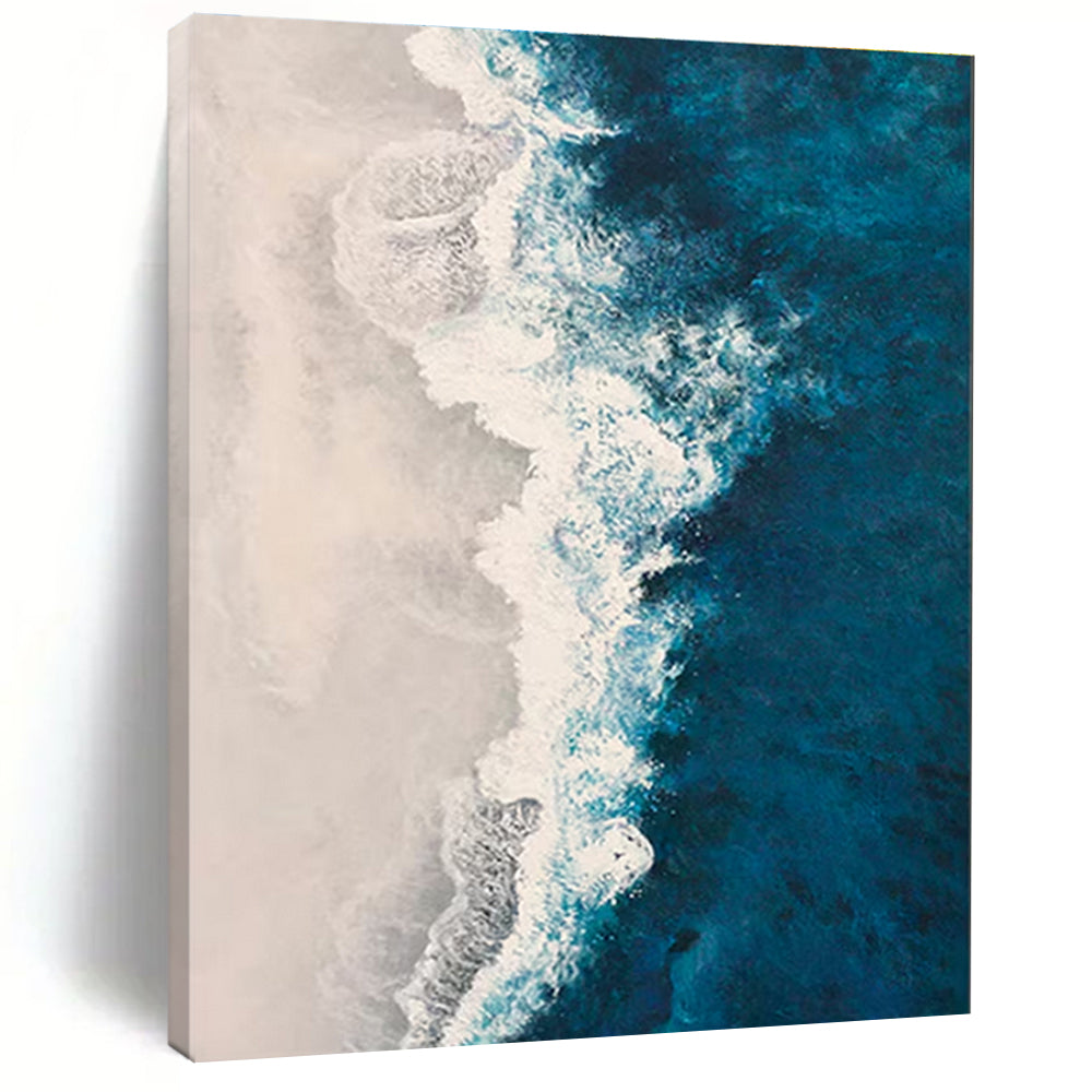Unique Abstract Art Blue, White, and Beige Textured Sea Abstract Art PT774