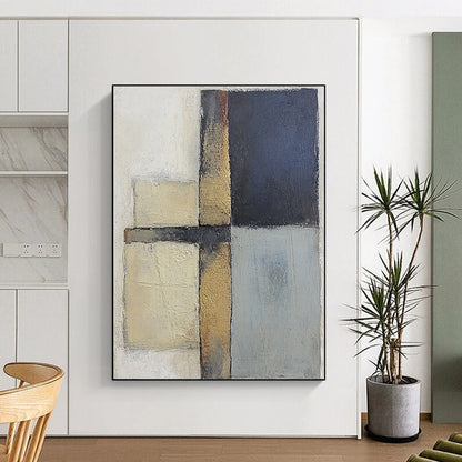 Custom Large Abstract Art For Living Room, Beige Blue Gold Abstract Geometric Art PT159