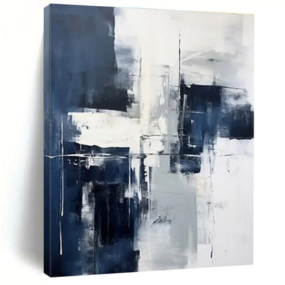 Hand Painting in Navy, White, and Grey Abstract Textural Layers PT232