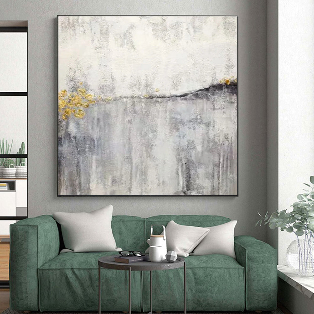 Unique Abstract Art Gray & Gold Textured Abstract Painting On Canvas PT035