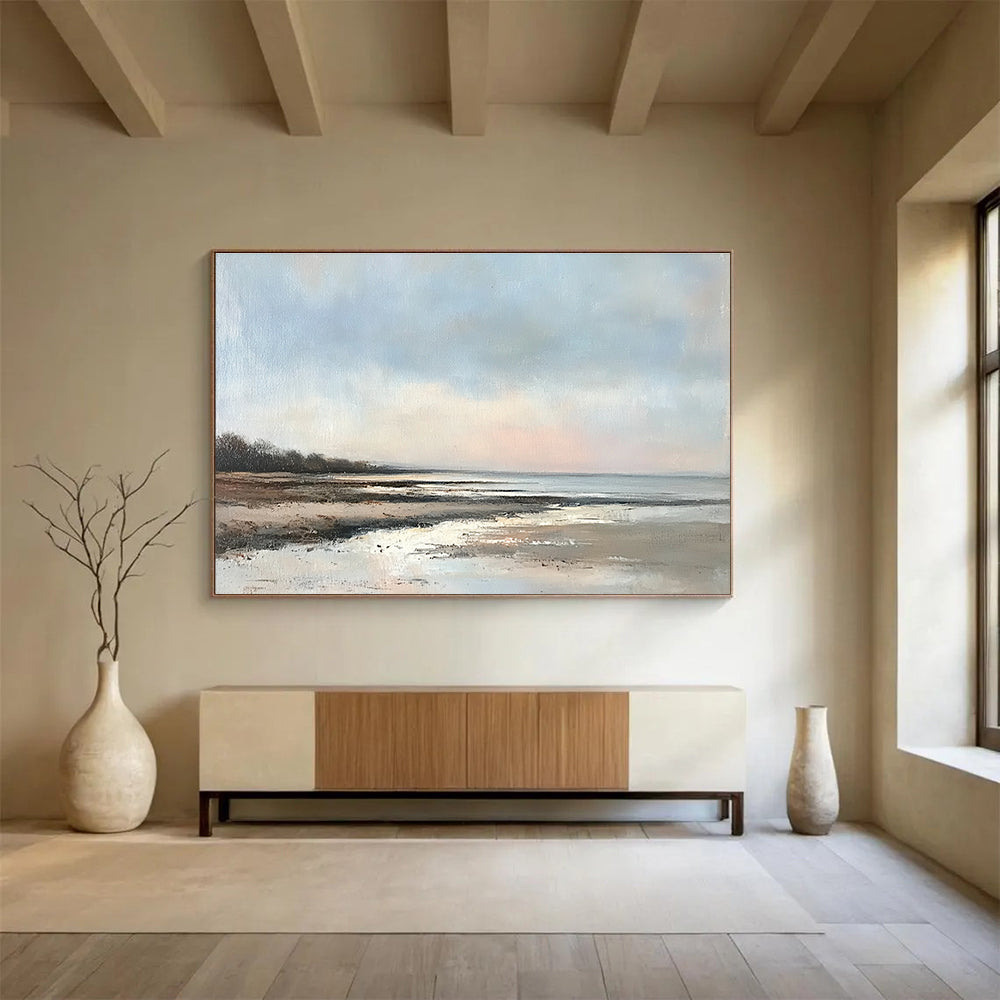 Oversized Abstract Wall Art Blue, Brown, and White Realistic Seaside Scene HPS317