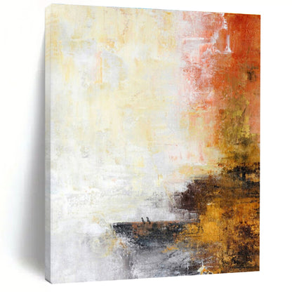 Big Painting in Yellow, Orange, Red, and Gray Abstract Composition, Modern Art Acrylic PT292